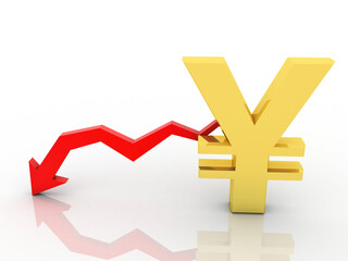 Poster - 
3d illustration Yen Symbol with deflation graph