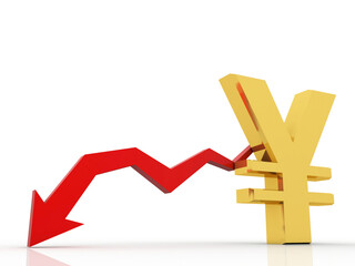 Poster - 
3d illustration Yen Symbol with deflation graph