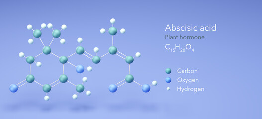 Sticker - abscisic acid molecular structures, plant hormone 3d model, Structural Chemical Formula and Atoms with Color Coding