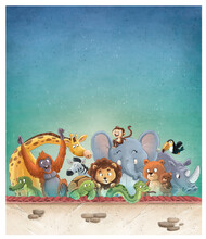 Illustration Of Wild And Funny Animals With Poster