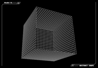 Aufkleber - Abstract 3d wireframe shape or basic element with open edge. Science and technology geometric abstraction with deformed shape.