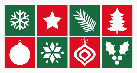 Wall Mural - christmas symbols in red and green squares. christmas icons design elements.