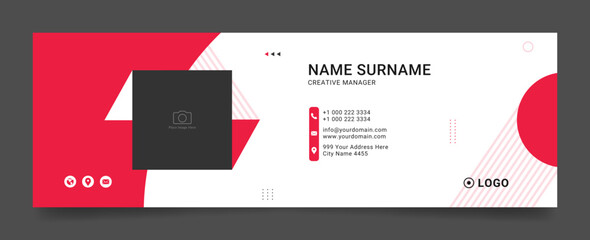 Wall Mural - Business email signature with an author photo place modern and minimal layout with white, dark blue design