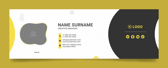 Wall Mural - Business email signature with an author photo place modern and minimal layout with white and brick background