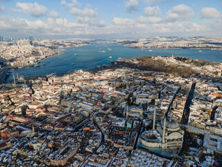 Wall Mural - Grand Bazaar (Kapalicarsi) Domes in the Snow Drone Photo, 