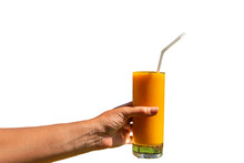 Girl Holds In Her Hand A Glass Of Freshly Squeezed Juice On Png Background