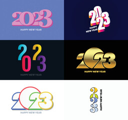 Poster - Big Set of 2023 Happy New Year logo text design 2023 number design template