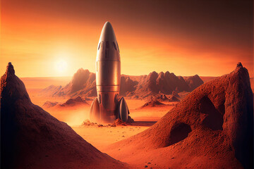 Wall Mural - astronaut on mars the red planet. landscape with desert and mountains, colonization of mars, generat