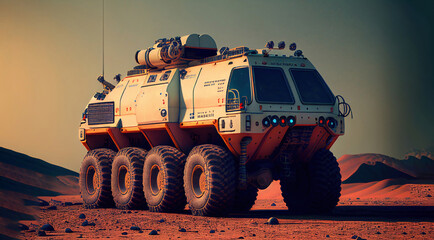 Wall Mural - astronaut on mars the red planet. landscape with desert and mountains, colonization of mars, generat