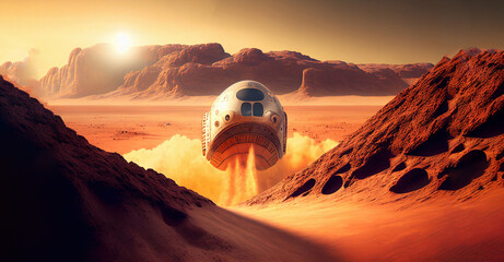Wall Mural - astronaut on mars the red planet. landscape with desert and mountains, colonization of mars, generat