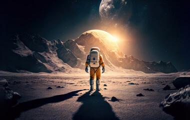 Wall Mural - astronaut on mars the red planet. landscape with desert and mountains, colonization of mars, generat