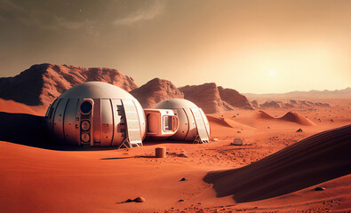Wall Mural - astronaut on mars the red planet. landscape with desert and mountains, colonization of mars, generat
