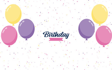 Sticker - Happy Birthday lettering text banner with balloon Background