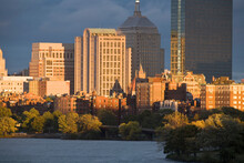Skyscrapers At The Waterfront,  New And Old John Hancock Towers, Charles River, Back Bay, Boston, Massachusetts, USA