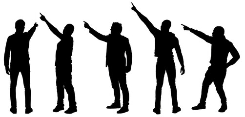 Wall Mural - silhouette of a  group of men pointing on white background