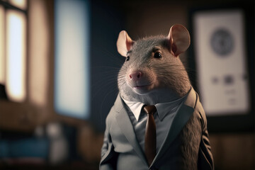 Wall Mural - portrait of a rat in a suit, ai generated