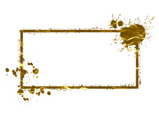 Wall Mural - Gold rectangle frame, metallic geometrical shape with copy space, yellow metal texture made with thick layer of paint, overlay design element