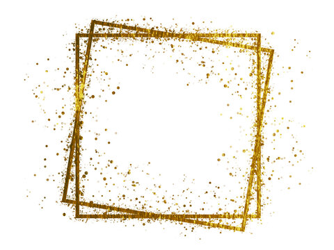 Wall Mural -  - Simple Abstract gold frame with shiny particles, golden texture framing, isolated object with transparent background