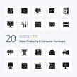 20 Video Producing And Computer Hardware Solid Glyph icon Pack like mouse interface mouse cpu motherboard mainboard