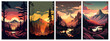 Set of mountains landscape at sunset vector illustration
