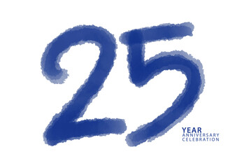 Wall Mural - 25 year anniversary celebration blue color logotype vector, 25 number design, 25th Birthday invitation, logo number design vector illustration, blue logo brushstroke illustration