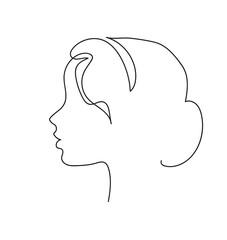 Wall Mural - Woman profile with long hair. Continuous line drawing vector illustration