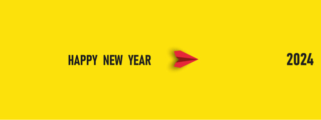 red plane goes from happy new year to 2024. workflow automation. Business hierarchy structure idea concept. Business and finance marketing idea for year 2024. new year idea.