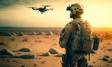 Soldiers are Using Drone for Scouting During Military Operation. digital art	