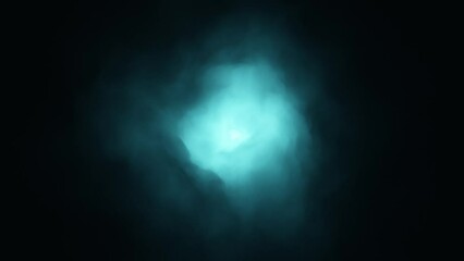 Wall Mural - volumetric hazy fog inside turquoise blue dramatic tunnel, seamless looping animation background.
