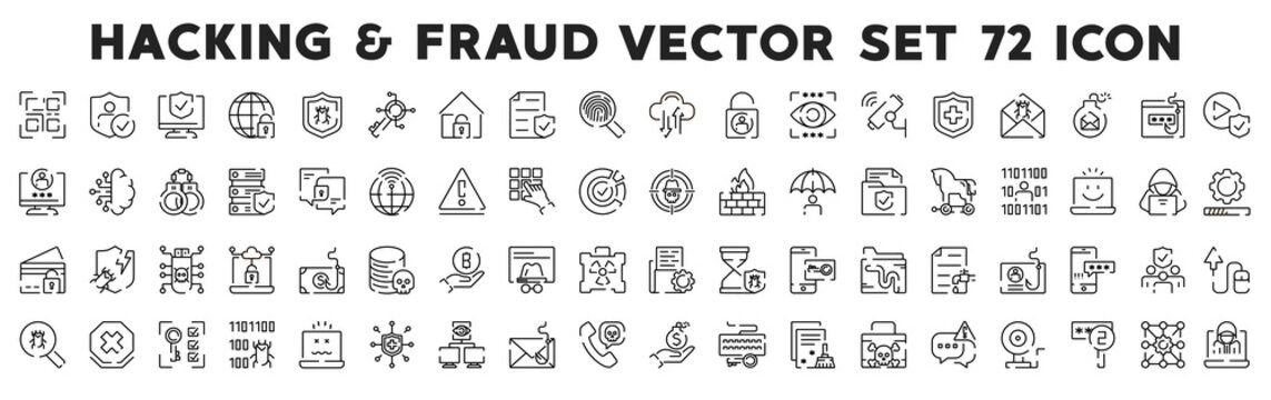 Wall Mural -  - Hacking vector line icons set. Hacker attack