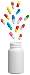 Canvas Print - Flat lay composition with a bottle and colorful pills