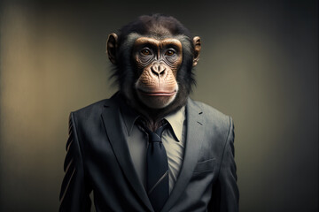 Wall Mural - portrait of a monkey in a suit , ai generated