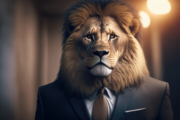 Wall Mural - portrait of a lion in a suit, ai generated