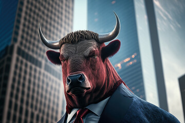 Wall Mural - portrait of a bull in a suit, ai generated