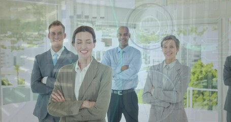 Poster - Animation of data processing over diverse business people in office