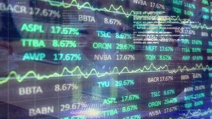 Poster - Animation of financial data processing over diverse business people in office