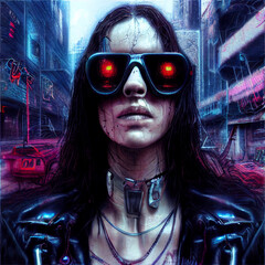 Wall Mural - Woman portrait in cyberpunk style illustration