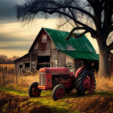 Old Barn And Tractor