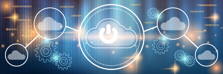 Cloud computing, data processing, network vector concept illustration. Technology style horizontal banner template