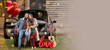 © Pixel-Shot - Happy young couple with car celebrating Valentine's Day outdoors. Banner for design