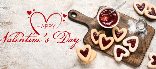 Wall Mural - Greeting card for Valentine's Day with tasty cookies and jam