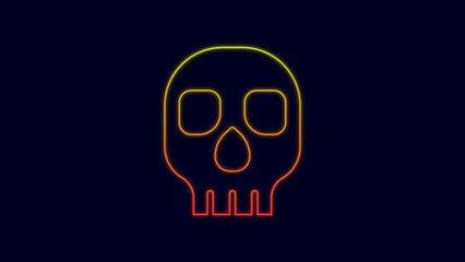 Poster - Glowing neon line Skull icon isolated on blue background. Happy Halloween party. 4K Video motion graphic animation