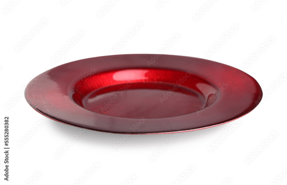Stylish red plate on white background