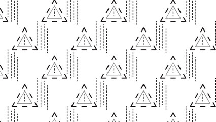 The vectors illustration seamless pattern of abstract dash line triangle icon with warning symbol background