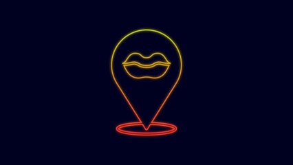 Poster - Glowing neon line Smiling lips icon isolated on blue background. Smile symbol. 4K Video motion graphic animation