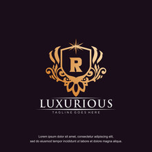 R Initial Letter Luxury Ornament Gold Monogram Logo Template Vector Art.