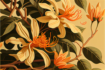 Wall Mural - Elegant Honeysuckle floral background ideal for wallpaper and decoration