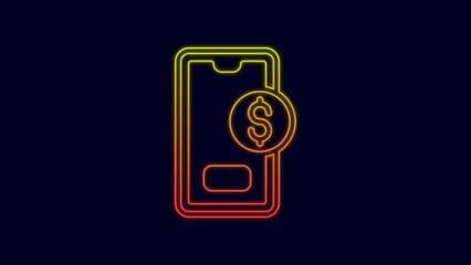 Canvas Print - Glowing neon line Smartphone with dollar symbol icon isolated on blue background. Online shopping concept. Financial mobile phone icon. Online payment. 4K Video motion graphic animation