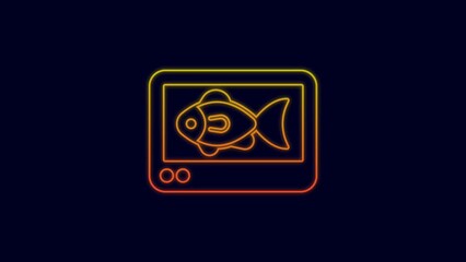 Wall Mural - Glowing neon line Fish finder echo sounder icon isolated on blue background. Electronic equipment for fishing. 4K Video motion graphic animation