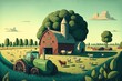 Environmentally conscious farming in a cartoon. Generative AI